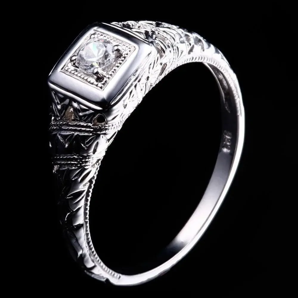 10k White Gold Vintage / Unique Moissanite Ring 0.1ct