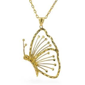 10K Yellow Gold Large Butterfly pendant Necklace -07