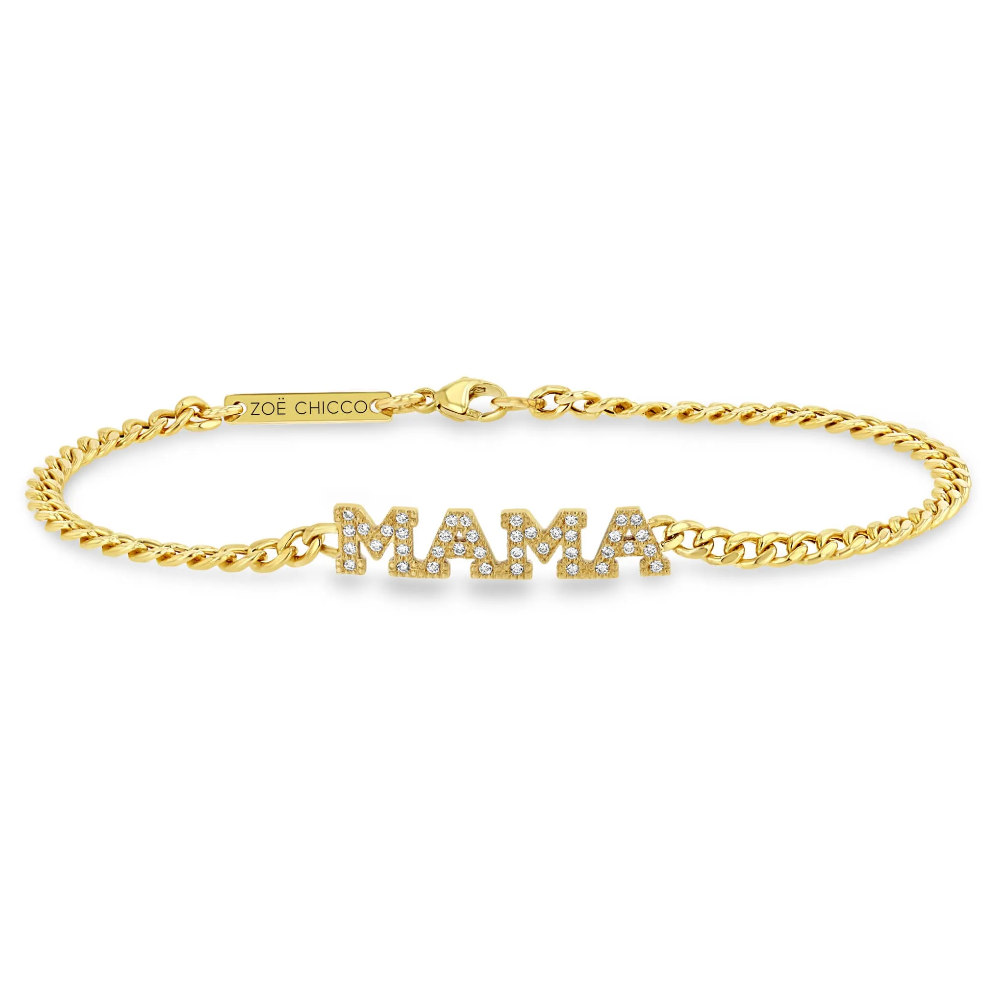 14k Pavé Diamond 4 Letter Small Curb Chain Bracelet