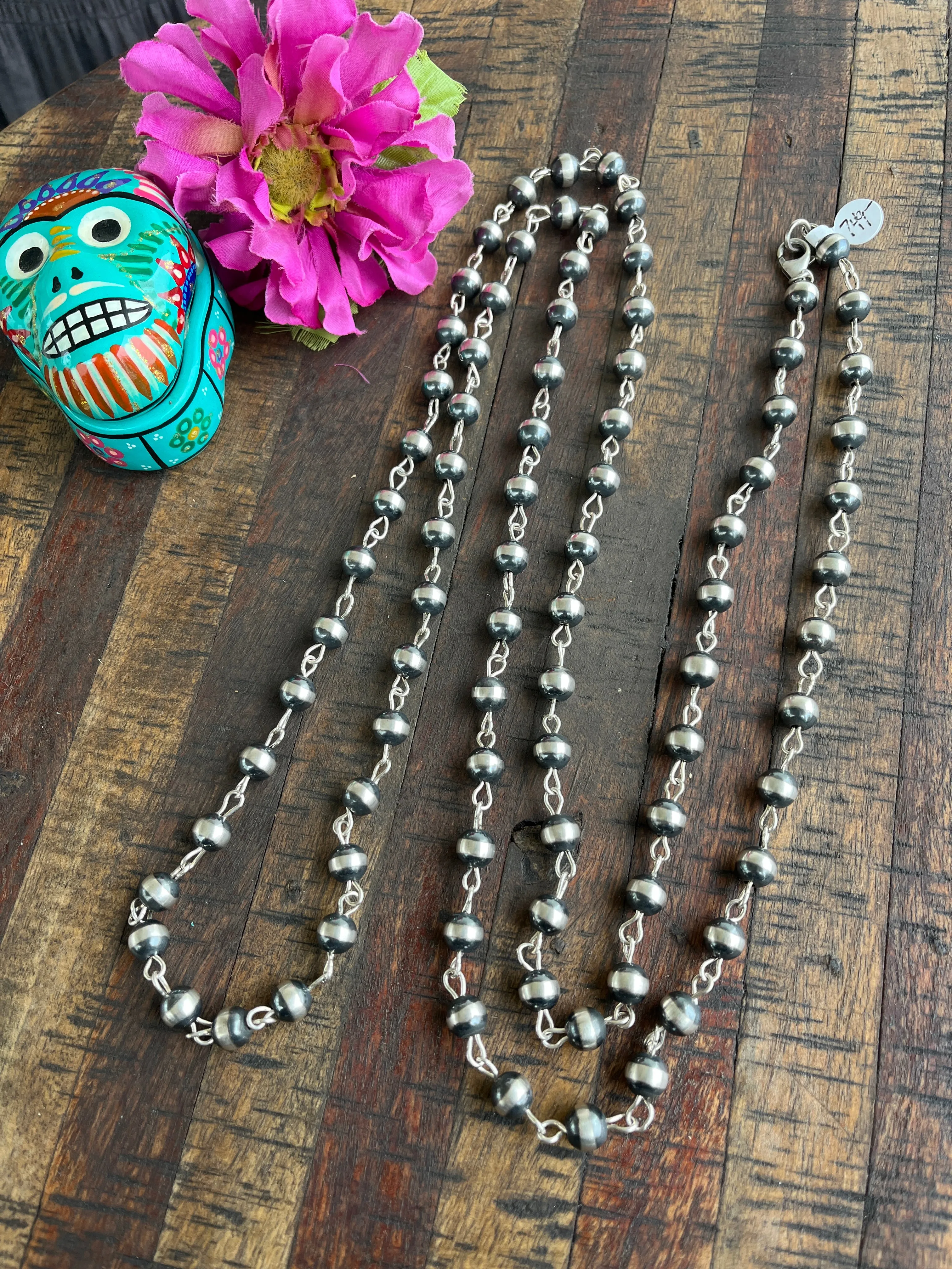 62" 9mm Navajo Pearl Rosary Necklace