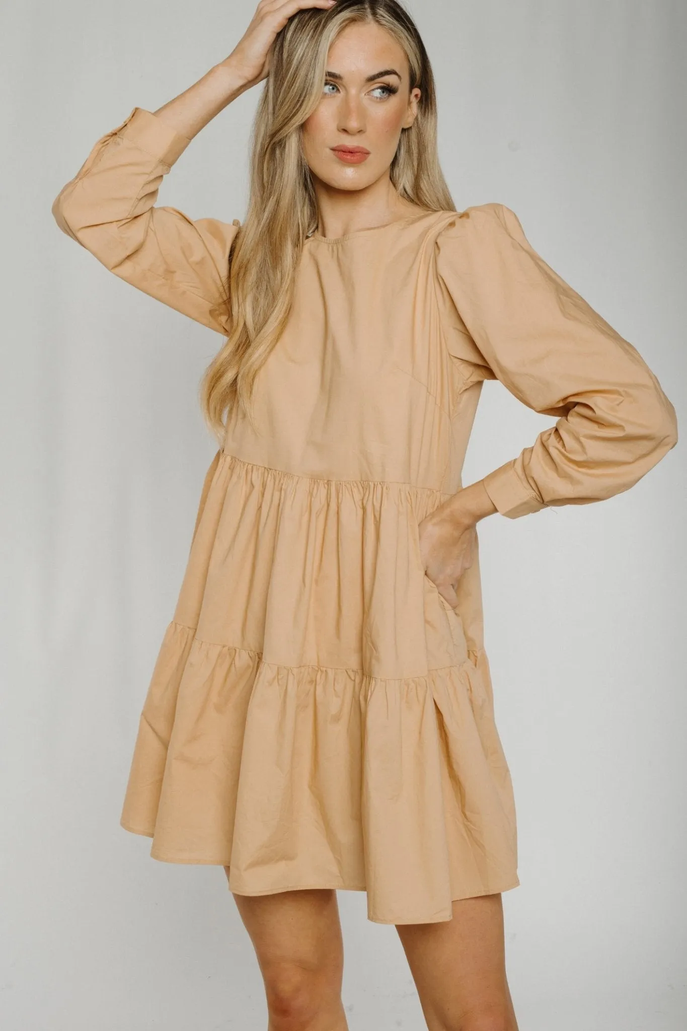 Ally Tiered Dress In Tan