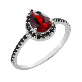 Andrasta Silver and Red Boho Cubic Zirconia Ring