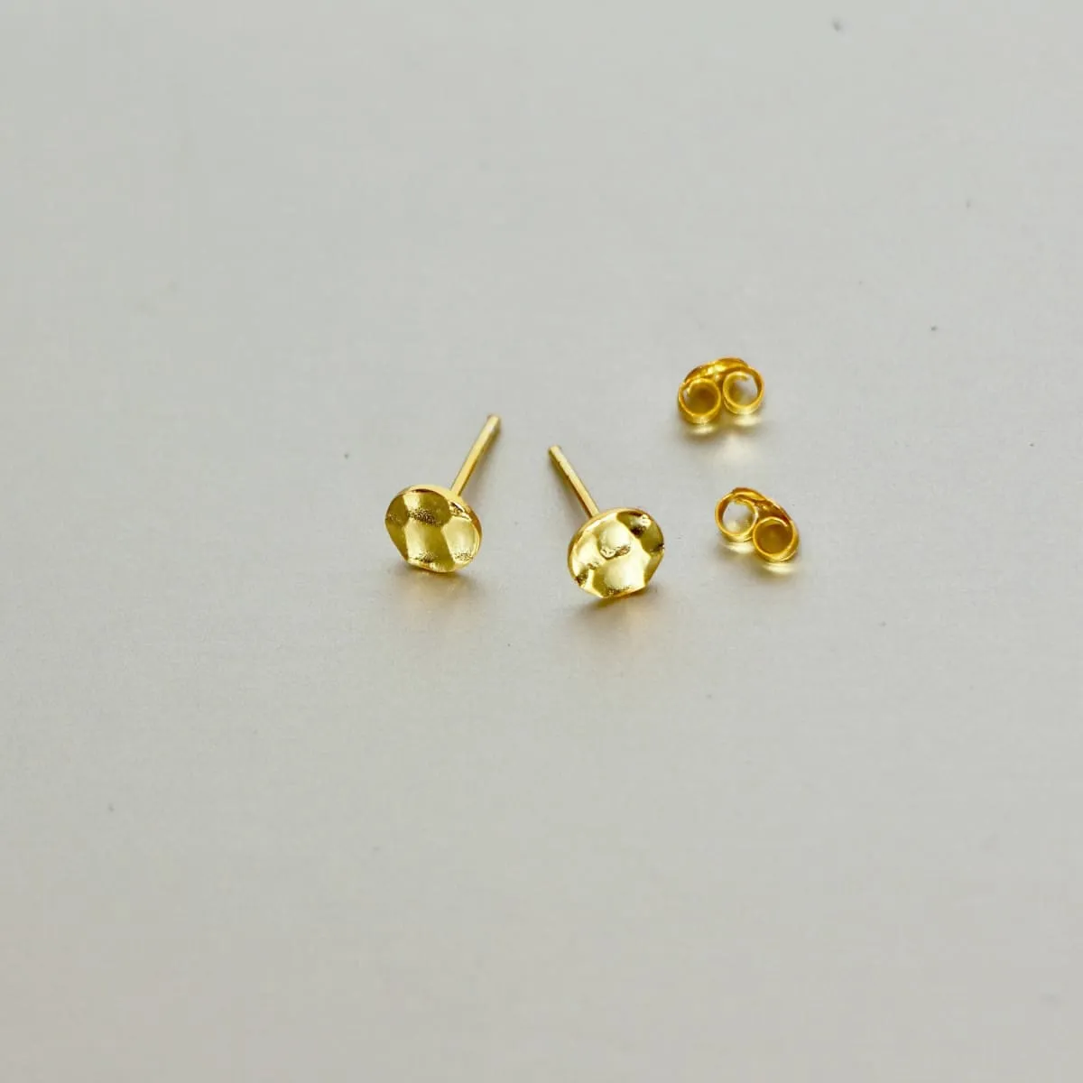 Beaten Gold Plated Studs, Ear Accessories , Real Silver, Minimalist Earrings, Bohemian, Gift Jewelry, Delicate Earrings (E27G)