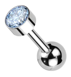 Bezel Aqua CZ Titanium Internally Threaded Barbell