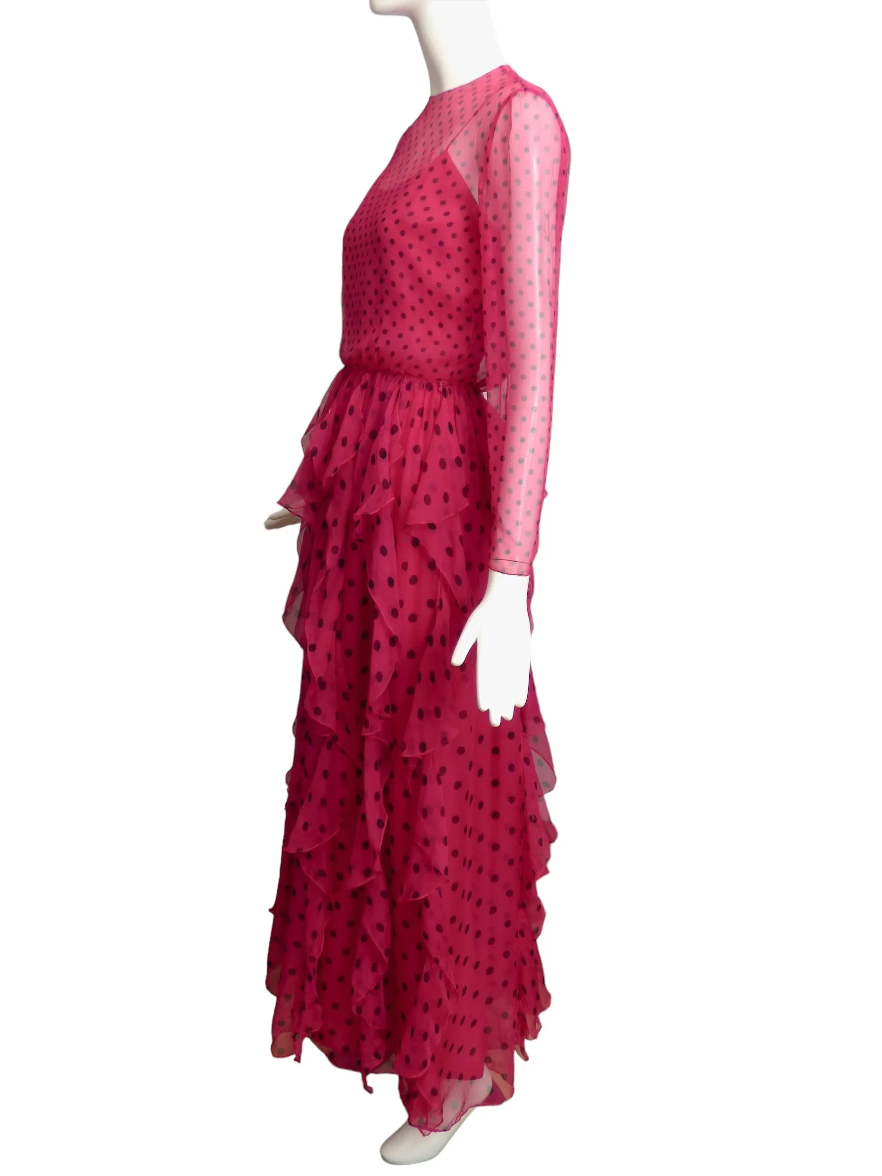 BILL BLASS- 1970s Pink Polka Dot Dress, Size 2