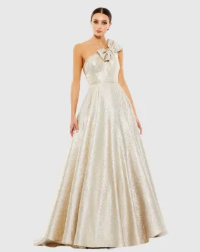 Bow One Shoulder Metallic Ballgown