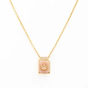 Cannabis Leaf on Pink Opal Signet Necklace