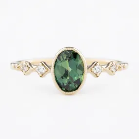 Celeste Ring 1.03ct Green Oval Queensland Sapphire, 14K Yellow Gold (One of a kind)