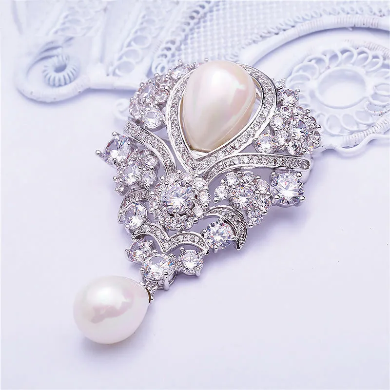 Court-style Alloy Imitation Pearls Zirconite Wedding Brooch