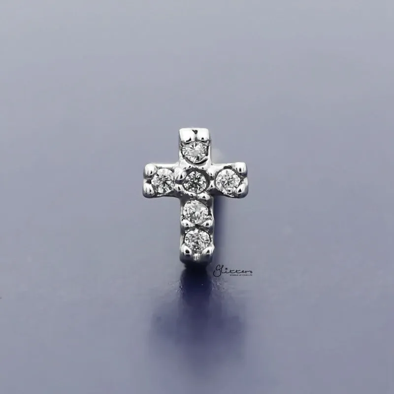 C.Z Paved Cross Tragus Cartilage Earring - Ball End | Flat Back