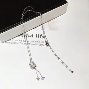 CZ Silver Tassel Crown Pendant Necklace