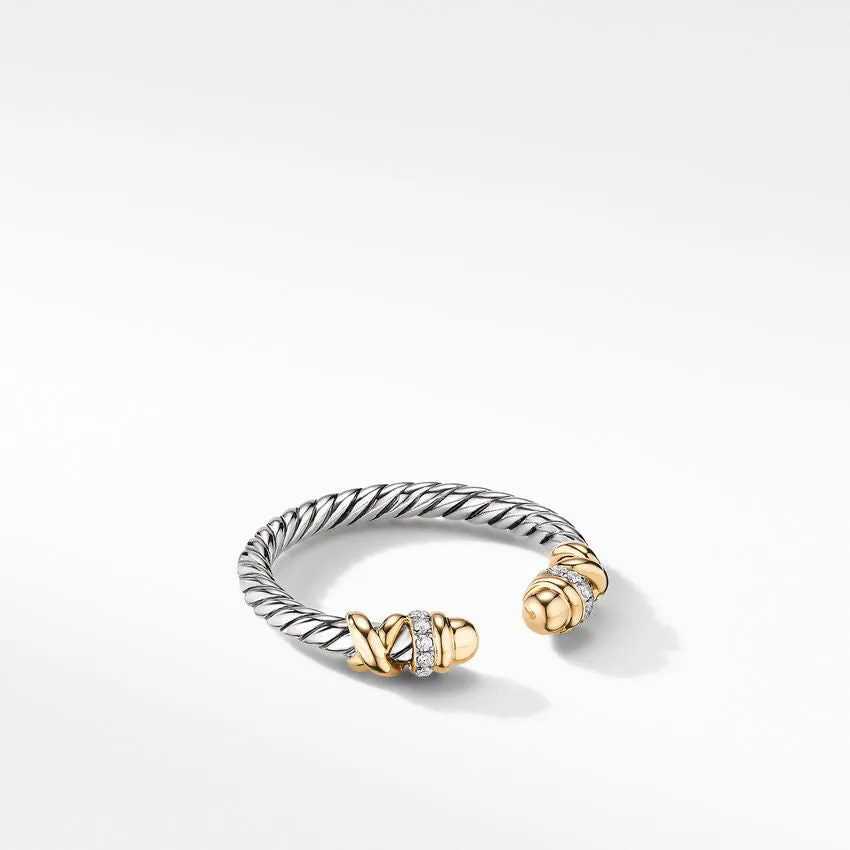 David Yurman Petite Helena Open Ring with 18K Yellow Gold Domes and Diamonds