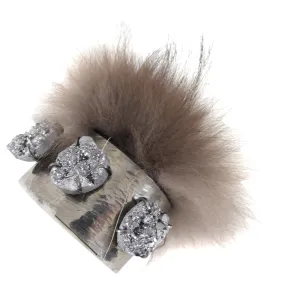 Fendi Silver Fox Fur Druzy Quartz Cuff Bracelet