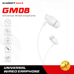 GADGET MAX GM08 UNIVERSAL WIRED 3.5MM EARPHONE WITH MIC (1.2M) Wired Earphone - WHITE