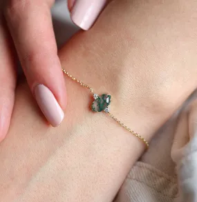 Hayley Hexagon Moss Agate Bracelet With Diamonds