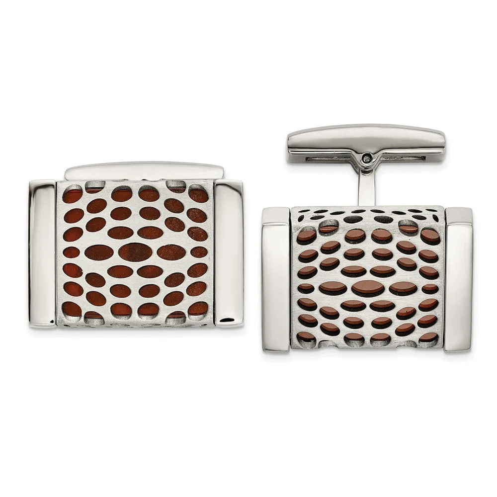 IBGoodman Stainless Steel Red Agate Cuff Links