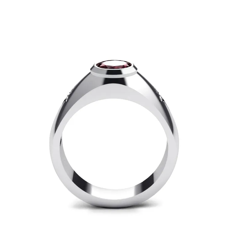 Oval Gemstone Men's Ring 925 Silver Wide Engagement Band