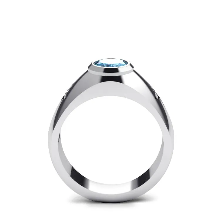 Oval Gemstone Men's Ring 925 Silver Wide Engagement Band