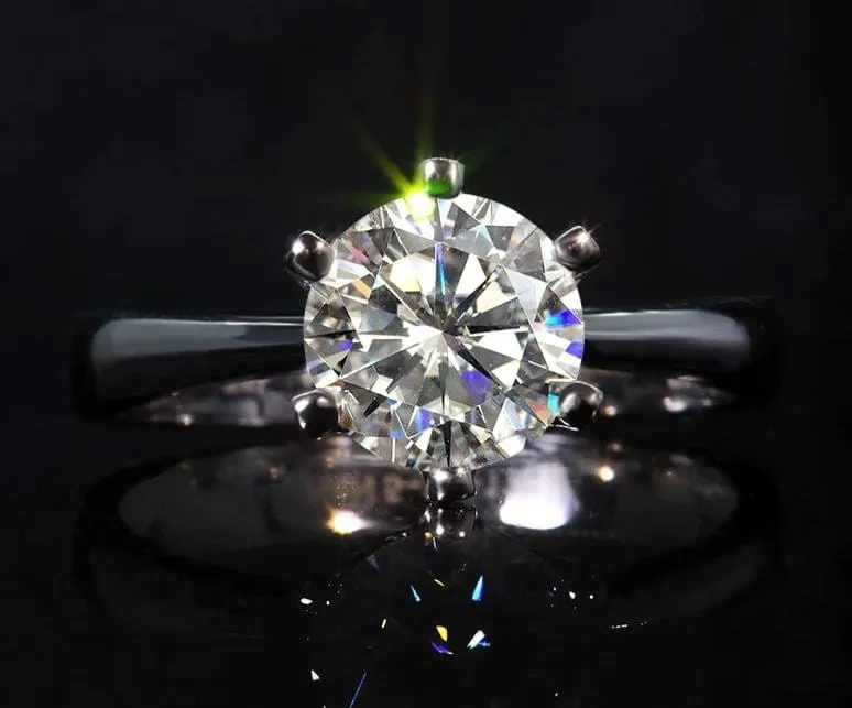 Platinum Plated Silver Vintage Moissanite Ring 1ct Center Stone