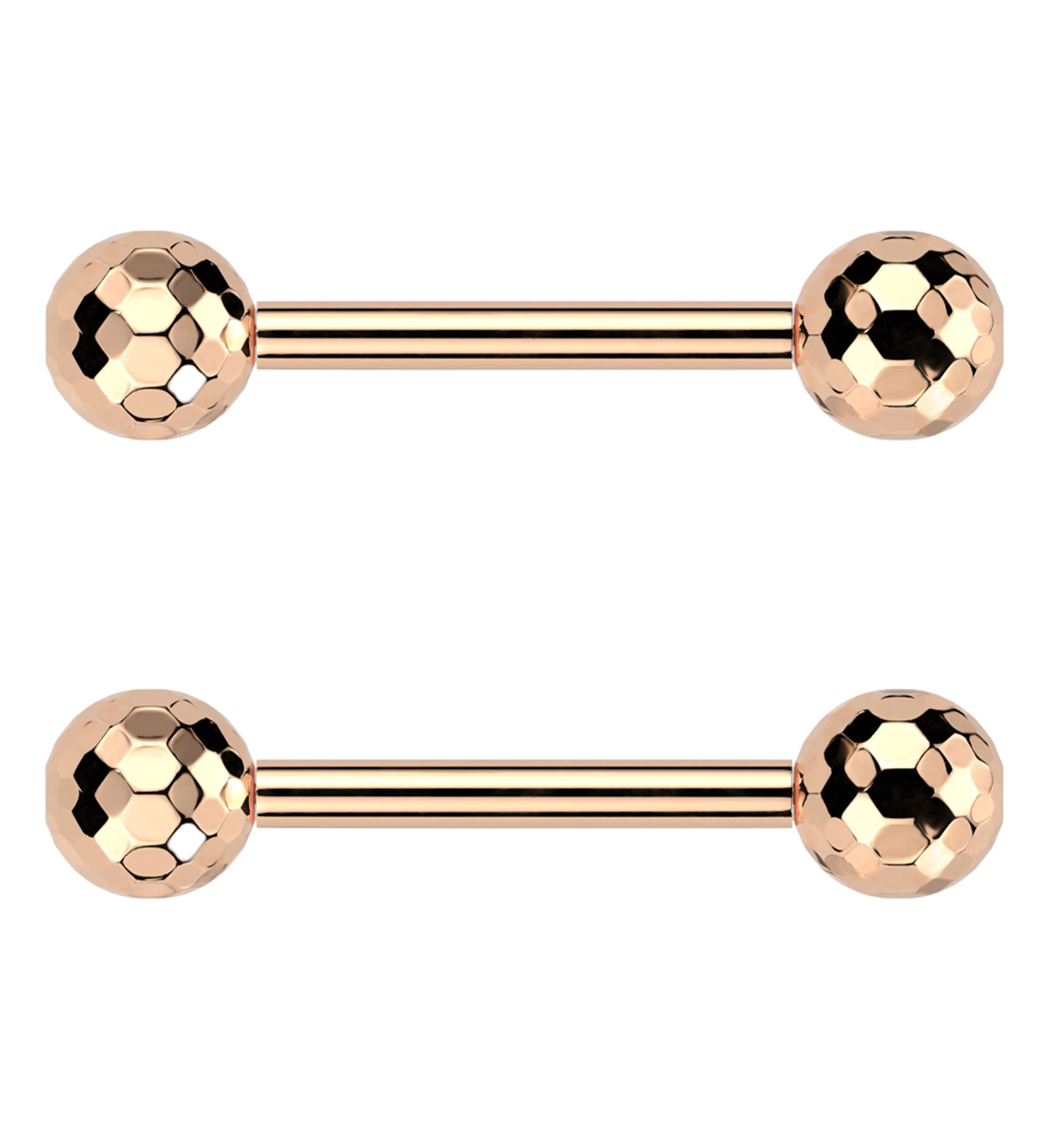 Rose Gold PVD Faceted Threadless Titanium Nipple Barbells