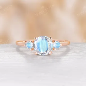 Round Moonstone Vintage Three Stone Engagement Ring Rose Gold