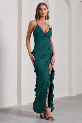 Run The World | Bottle Green Sweetheart Neckline Ruffle Maxi Dress