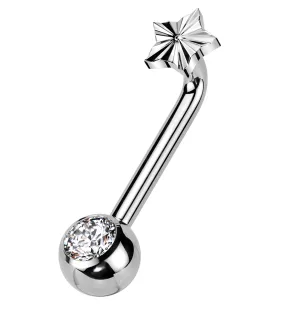 Score Star Clear CZ Vertical Clitoral Hood Internally Threaded Titanium Barbell