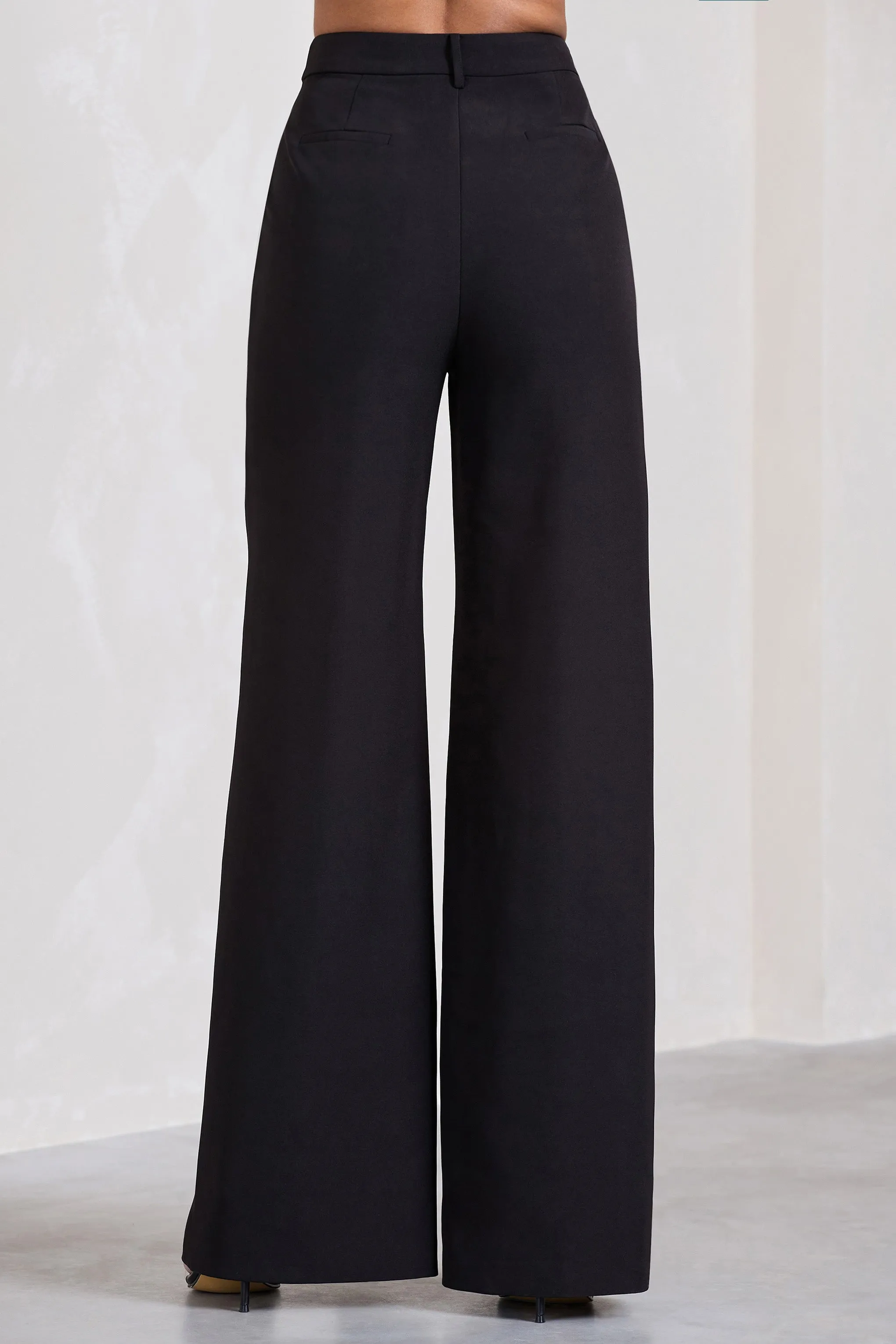 Signature | Black Split Wide-Leg Tailored Trousers