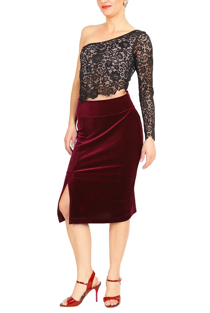 Velvet Pencil Skirt With Two Slits