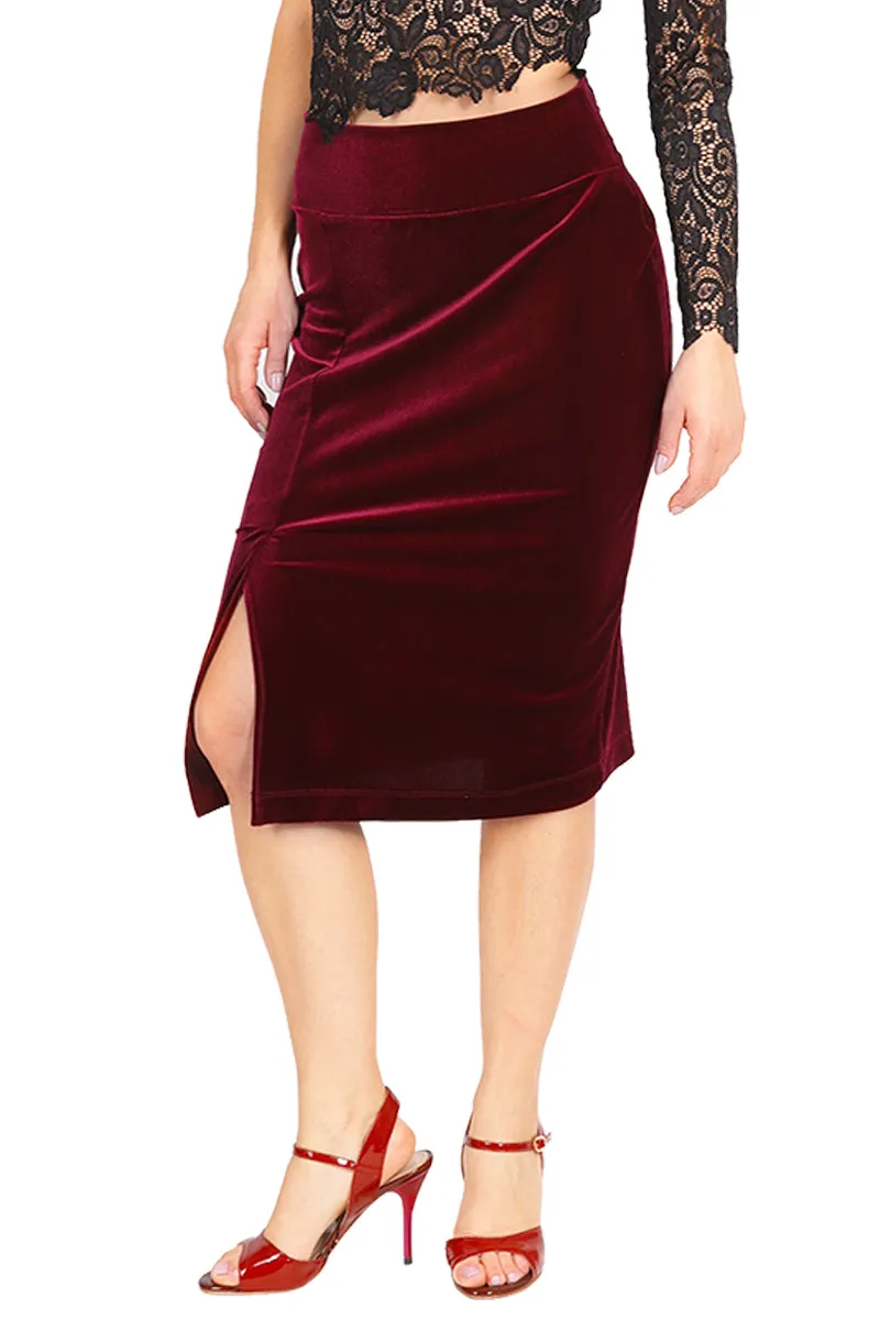 Velvet Pencil Skirt With Two Slits