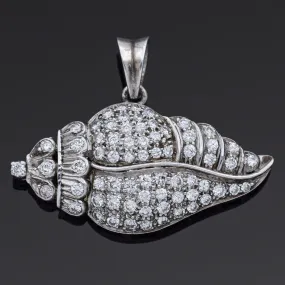 Vintage 1.04 TCW Diamond Sterling Silver Conch Shell Pendant