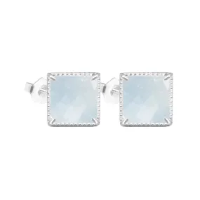 Vintage Lace Square 6mm Aquamarine Silver Stud Earrings